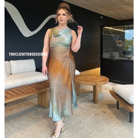 ZARA Draped Neckline Ruched Midi Dress 🌅✨ | Size L | NWT | RARE - Picture 12 of 16